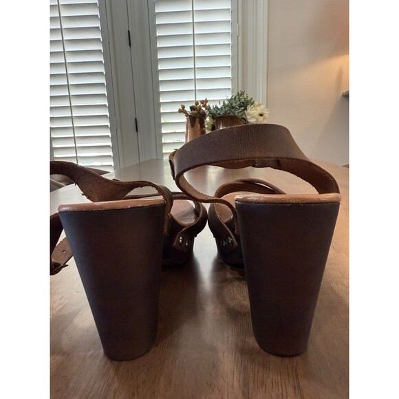 Mila Paoli Ostras Brown Leather Platform Block Heel Sandals Sz 40 Italian Made - Picture 7 of 10